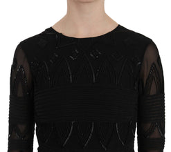 Black Silk Sequined Mini Shift Gown John Richmond