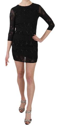 Black Silk Sequined Mini Shift Gown John Richmond
