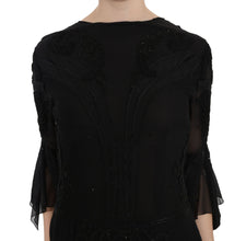Black Sequined Silk Mini Shift Gown John Richmond