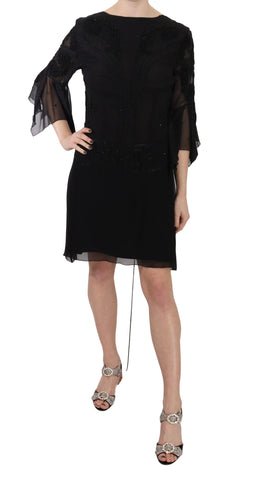 Black Sequined Silk Mini Shift Gown John Richmond