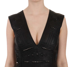 Black Leather Studded Mini Shift Dress John Richmond