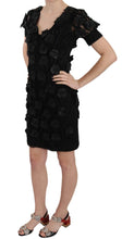 Black Silk Leather Flowers Sheath Dress John Richmond