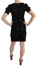 Black Silk Leather Flowers Sheath Dress John Richmond