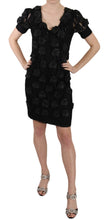 Black Silk Leather Flowers Sheath Dress John Richmond