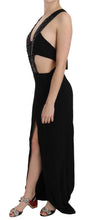 Black Crystal Leather Gown Flare Dress John Richmond