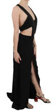 Black Crystal Leather Gown Flare Dress John Richmond