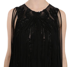 Black Silk Beaded Sequined Sheer Dress John Richmond