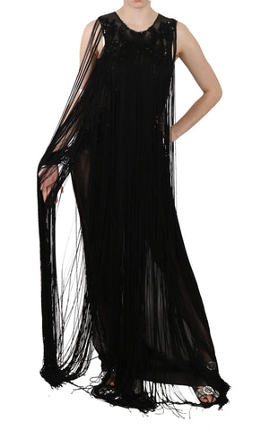 Black Silk Beaded Sequined Sheer Dress John Richmond