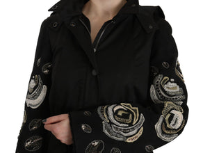 Floral Sequined Beaded Hooded Jacket Coat John Richmond