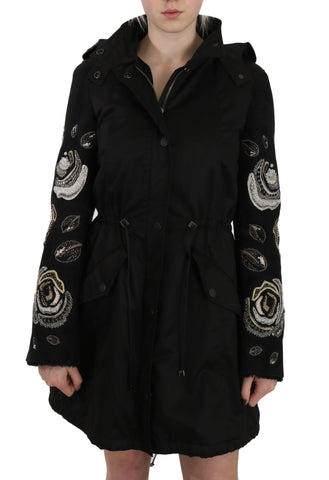 Floral Sequined Beaded Hooded Jacket Coat John Richmond