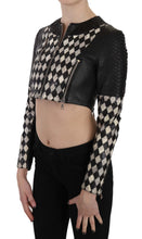 Black White Leather Short Cropped Biker Jacket Coat John Richmond