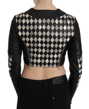 Black White Leather Short Cropped Biker Jacket Coat John Richmond
