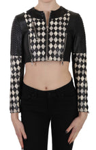 Black White Leather Short Cropped Biker Jacket Coat John Richmond