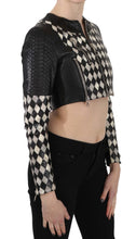 Black White Leather Short Cropped Biker Jacket Coat John Richmond