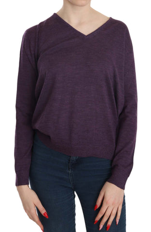 Purple V-neck Long Sleeve Pullover Top BYBLOS