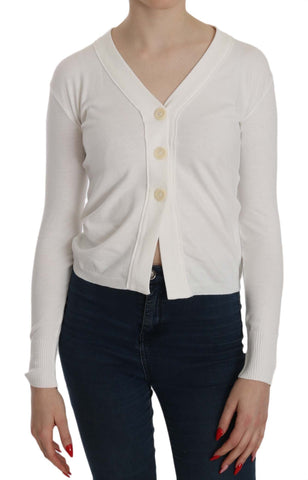 White V-neck Long Sleeve Cropped Cardigan Tops Sweater BYBLOS