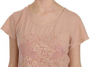 Pink Cream Lace Short Sleeve Shirt Top Cotton Blouse PINK MEMORIES
