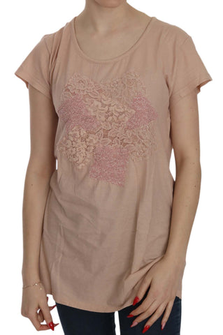 Pink Cream Lace Short Sleeve Shirt Top Cotton Blouse PINK MEMORIES