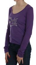 Purple Crystal Embellished Long Sleeve Casual Top Exte