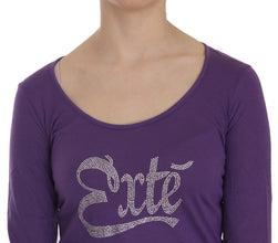 Purple Crystal Embellished Long Sleeve Casual Top Exte