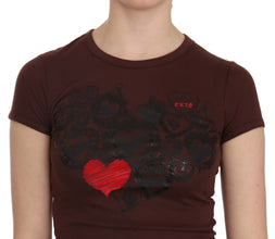 Brown Hearts Short Sleeve Casual T-shirt Top Exte