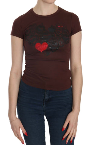 Brown Hearts Short Sleeve Casual T-shirt Top Exte