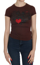 Brown Hearts Short Sleeve Casual T-shirt Top Exte