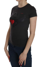 Black Hearts Print Short Sleeve Casual Shirt Top Exte