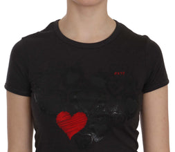 Black Hearts Print Short Sleeve Casual Shirt Top Exte