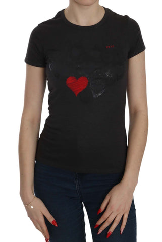Black Hearts Print Short Sleeve Casual Shirt Top Exte