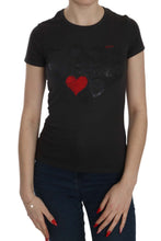 Black Hearts Print Short Sleeve Casual Shirt Top Exte