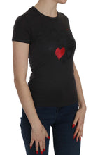 Black Hearts Print Short Sleeve Casual Shirt Top Exte