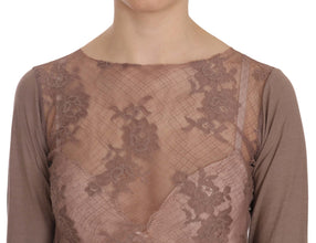 Brown Lace See Through Long Sleeve Top PINK MEMORIES