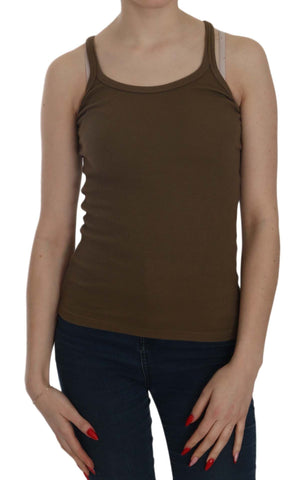 Brown Sleeveless Spaghetti Strap Blouse Top PINK MEMORIES