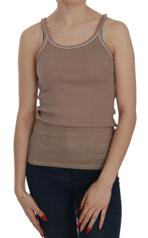 Brown Sleeveless Spaghetti Strap Tank Blouse PINK MEMORIES