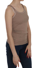 Brown Sleeveless Spaghetti Strap Tank Blouse PINK MEMORIES