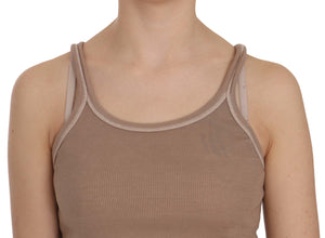 Brown Sleeveless Spaghetti Strap Tank Blouse PINK MEMORIES