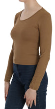 Brown Long Round Neck Sleeve Fitted Shirt Tops Blouse GF Ferre