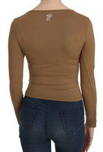 Brown Long Round Neck Sleeve Fitted Shirt Tops Blouse GF Ferre