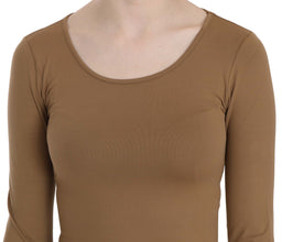 Brown Long Round Neck Sleeve Fitted Shirt Tops Blouse GF Ferre