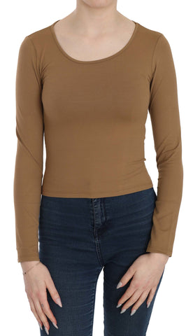Brown Long Round Neck Sleeve Fitted Shirt Tops Blouse GF Ferre