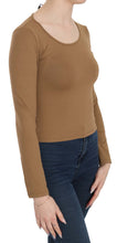 Brown Long Round Neck Sleeve Fitted Shirt Tops Blouse GF Ferre