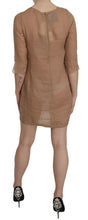 Brown 3/4 Sleeve Crewneck Shift Mini Dress PINK MEMORIES