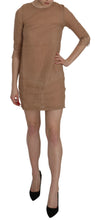 Brown 3/4 Sleeve Crewneck Shift Mini Dress PINK MEMORIES