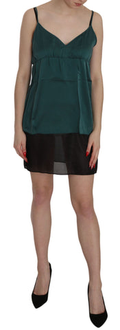 Silk Green Spaghetti Strap Shift Mini Dress PINK MEMORIES