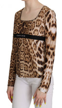 Brown Round Neck Leopard Women Top Blouse Roberto Cavalli