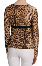 Brown Round Neck Leopard Women Top Blouse Roberto Cavalli