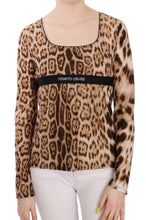 Brown Round Neck Leopard Women Top Blouse Roberto Cavalli