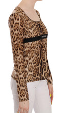 Brown Round Neck Leopard Women Top Blouse Roberto Cavalli