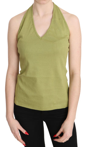 Green Halter Cotton Sleeveless Casual Tank Top Blouse GF Ferre